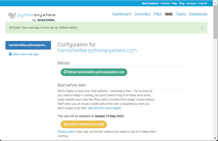 PythonAnywhere 配置的 Web 應用程式