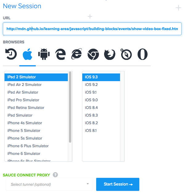 選擇 Sauce 手動會話